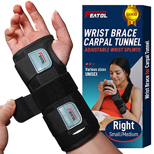 Wrist Brace for Carpal Tunnel, Adjustable Wrist Support Brace with Splints Right Hand, Small/Medium, Arm Compression Hand Support for Injuries, Wrist Pain, Sprain, Sports