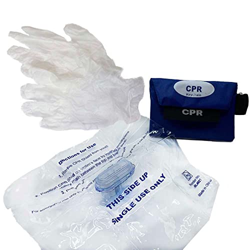 WNL Products FAK3140-10PACK CPR Key Chain with Vinyl Gloves, CPR Pocket Emergency Face Shield Barrier with Bite Block for First Aid or CPR AED Training (10 Pack)