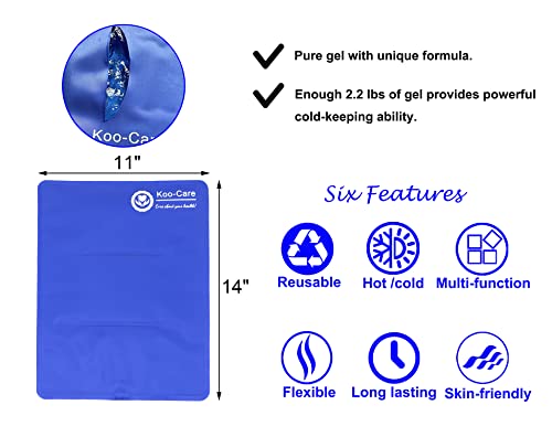 Koo-Care Large Flexible Gel Ice Pack & Wrap with Straps for Hot Cold Therapy - Pain Relief for Shoulder Rotator Cuff, Back, Hip, Knee Replacement Surgery, Shin Splint Injuries Reusable - 11" x 14"