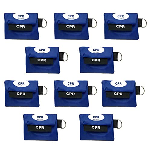 WNL Products FAK3140-10PACK CPR Key Chain with Vinyl Gloves, CPR Pocket Emergency Face Shield Barrier with Bite Block for First Aid or CPR AED Training (10 Pack)