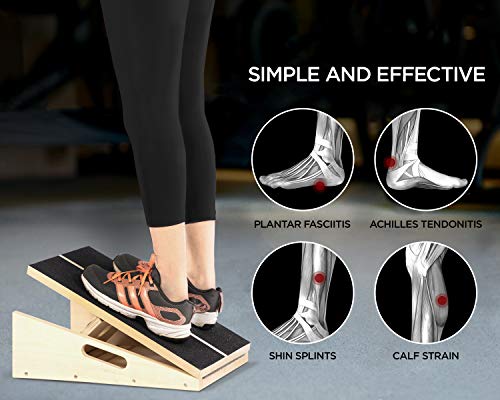 Slant Board Calf Stretcher Ankle Stretcher Calf Stretch Wedge Adjustable Incline Board Achilles Stretcher Non Slip with Spiky Massage Ball and Stretch Resistance Tube for Plantar Fasciitis Exercise