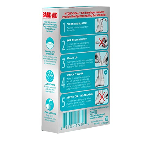 Band-Aid Brand Hydro Seal Adhesive Bandages for Heel Blisters, Waterproof Blister Pad & Hydrocolloid Gel Bandage, Sterile & Long-Lasting, 6 ct