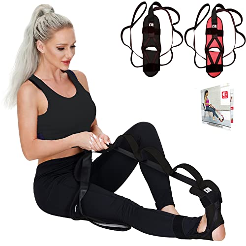 Foot and Calf Stretcher for Plantar Fasciitis, Premium Physiotherapy Stretching Strap Improves Strength and Relief to Heel Spurs, Calf, Thigh and Hip (Black)