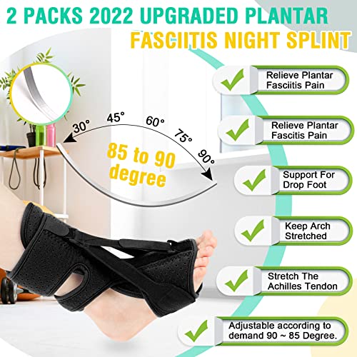2 Pack Plantar Fasciitis Night Splint, Upgrade 3 Adjustable straps