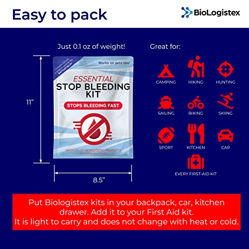 Biologistex - First Aid Kit Supply with CELOX - Essential Stop Bleeding Kit for Bleeding Wounds or Nosebleeds