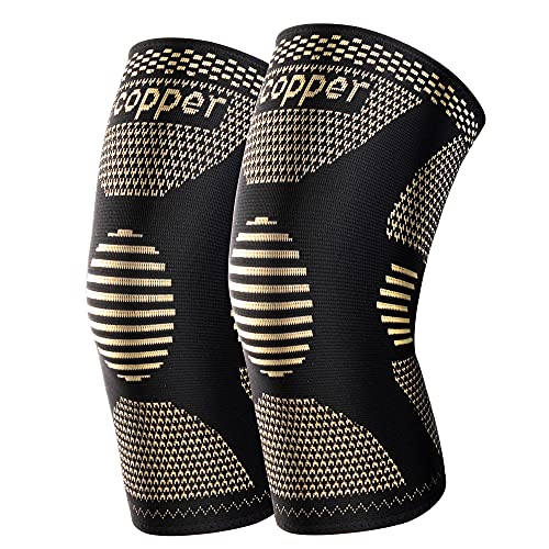 JHVW Copper Knee Braces for Knee Pain(2 pack) - Knee Brace,Knee Compression Sleeves Support for Men & Women - Knee Pads for Running,Meniscus Tear,ACL,Arthritis,Joint Pain Relief,Working out