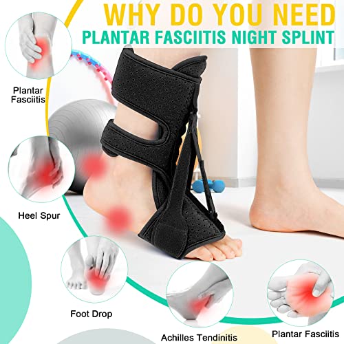 AZMED Plantar Fasciitis Night Splint & Support, Adjustable Orthotic Foot  Drop Brace for Achilles Tendonitis and Heel Spur Relief, Black