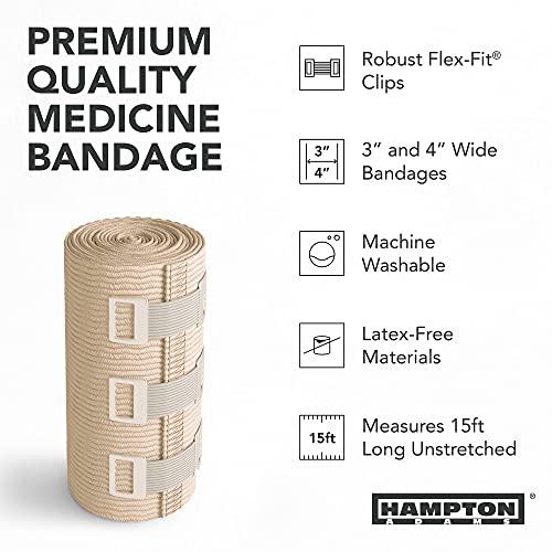 (6 Pack) Elastic Bandage Wrap | Latex-Free Elastic Wraps for Medical & Sports Sprains, Injuries, Wrap Calf, Ankle Wrap & Foot Compression | Cotton Compression Bandage + 6 Extra Clips