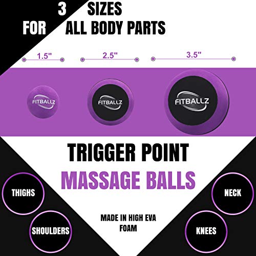 Fitballz Massage Ball Set for Myofascial Trigger Point Release & Deep Tissue Massage, Kit of 6 - 3 Sizes Foam Massage Balls, 2 Spiky Balls Firm/Soft, Peanut Ball