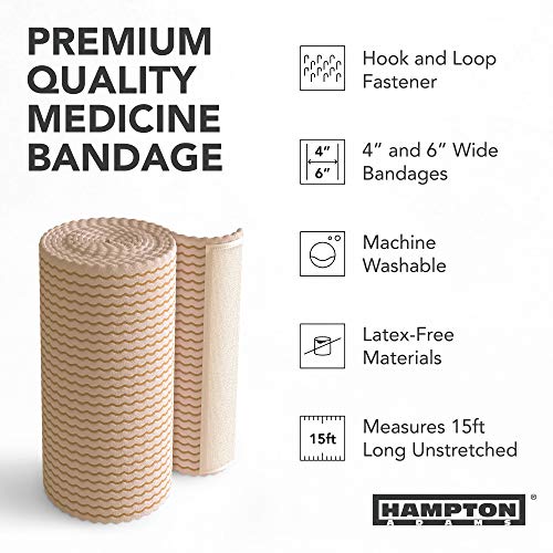 (6 Pack) Elastic Bandage Wrap | Self Closing Latex-Free Cotton Compression Bandage (4” & 6” Wide Rolls) w/ Hook and Loop Closure | Elastic Tape Rolls for Medical, Sports, Sprains, Calf, Ankle & Foot