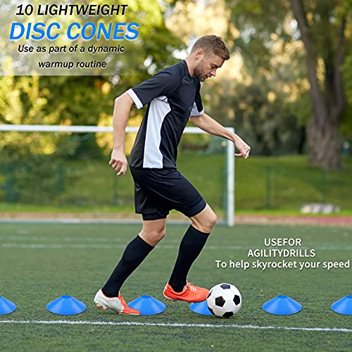Fasezoomit Speed Agility Training Set,Includes 12 Rung Agility Ladder,10 Disc Cones, Jump Rope, Resistance Bands, Running Parachute,Holder,for Football,Hockey Training Athletes (Blue)