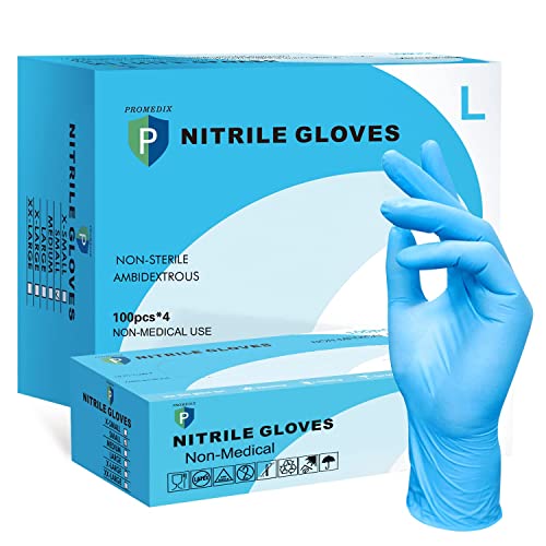 PROMEDIX P Nitrile Gloves 100Pcs 400Pcs,Gloves Disposable Latex Free,Disposable Gloves for Househode,Food safe (Blue Box of 400, XL)