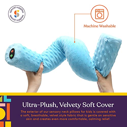 Special Supplies Sensory Vibrating Neck Pillow for Kids and Adults Plush Velvet Soft Cover with Textured Therapy Stimulation, Mind and Body Calming Relaxation - Blue