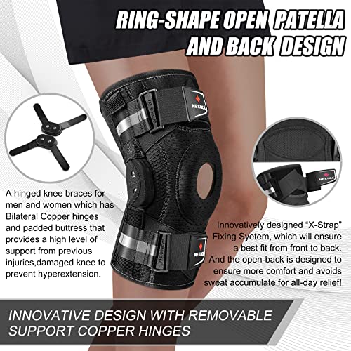 NEENCA Hinged Knee Brace, Adjustable Compression Knee Support Brace for Men  & Women, Open Patella Knee Wrap for Knee Pain, Swollen,Meniscus  Tear,ACL,PCL,MCL,Joint Pain Relief, Injury Recovery. Large